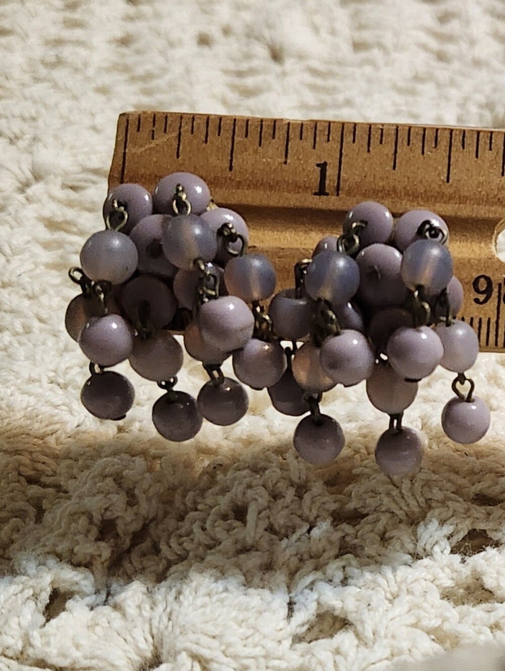 Vintage Cluster Drop Earrings - Lavender Bead Design